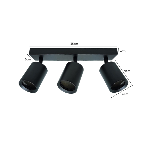 Aplique Foco Triple Negro GU10 con Ampolletas – Iluminación Moderna Direccionable