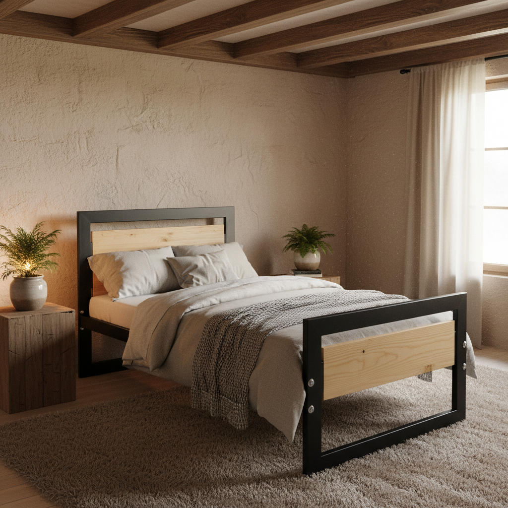 Cama Industrial Seminario – Cama Metálica Estilo Loft Moderna y Resistente