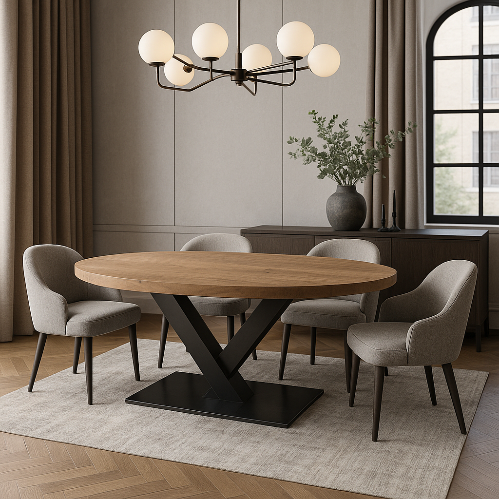 Mesa de comedor metal madera Ovalada OVO — imagen del producto