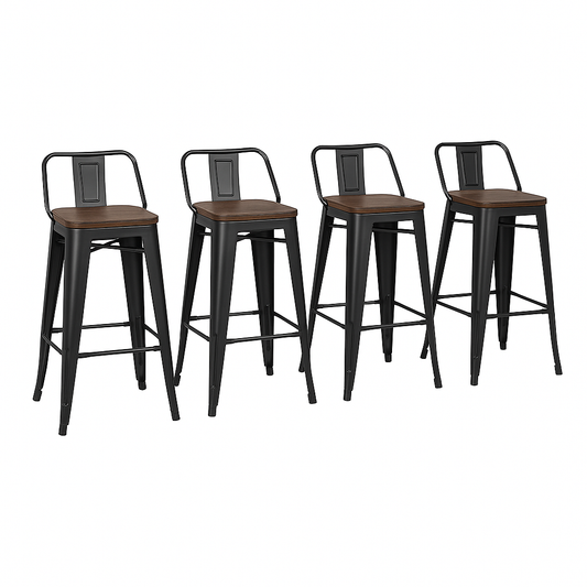 4 Taburete metalico Negro Cubierta madera Tolix
