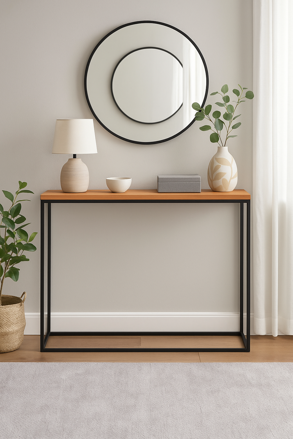 Mesa de Arrimo Ironwood de Madera Maciza y Acero Negro – Diseño Industrial Moderno
