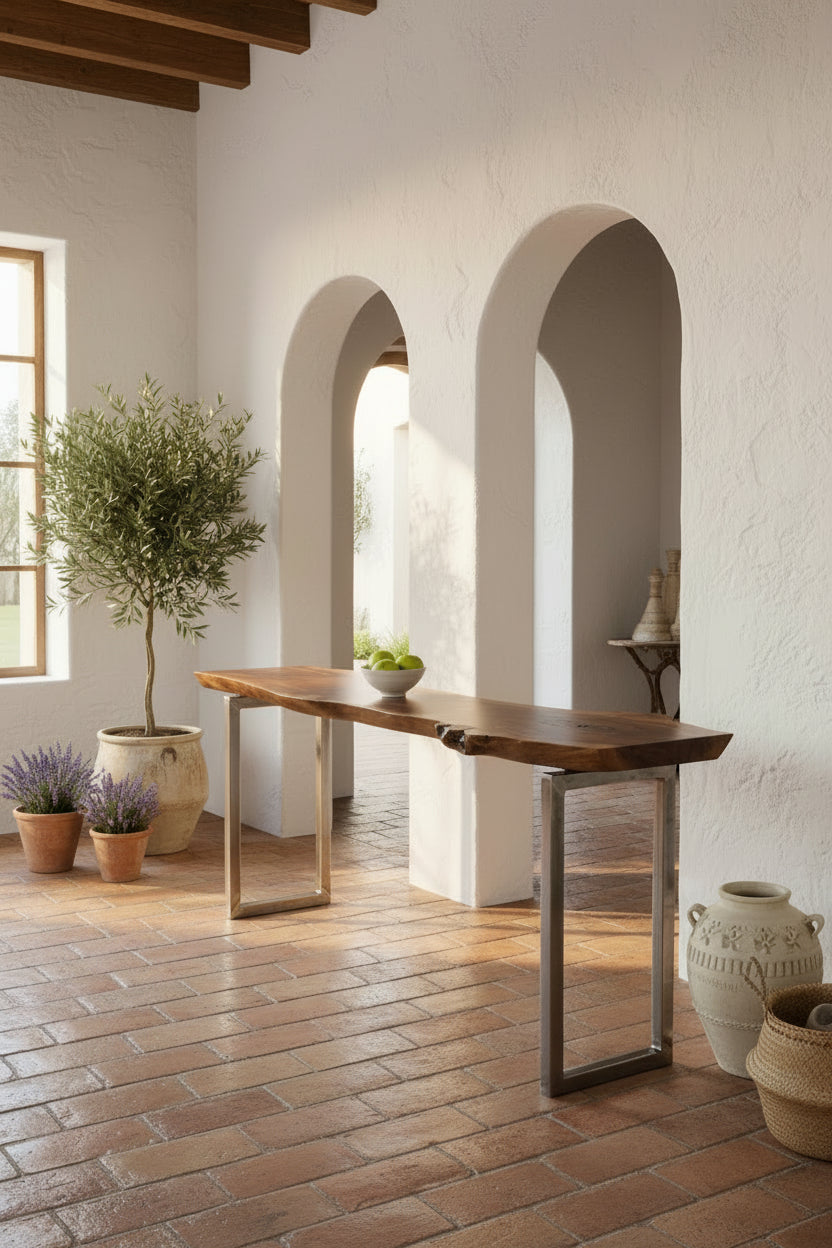 Arrimo Rústico Petrohué 183 cm – Mesa de Arrimo de Madera Natural Estilo Patagónico