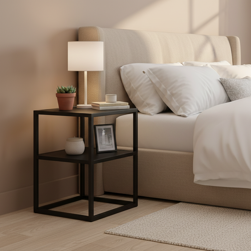 Velador industrial negro de metal para dormitorio