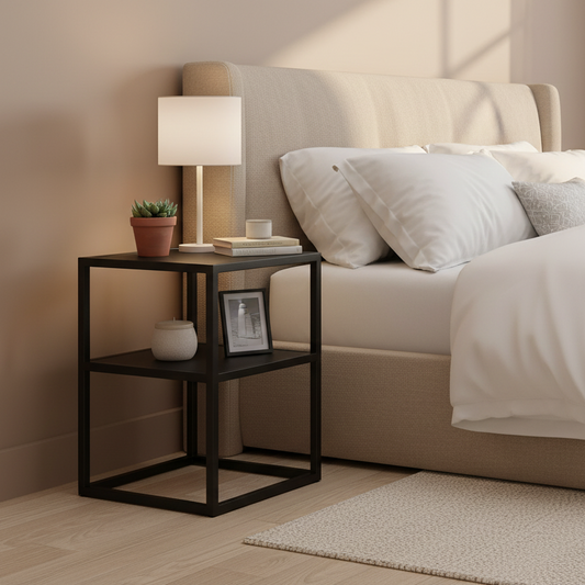 Velador industrial negro de metal para dormitorio