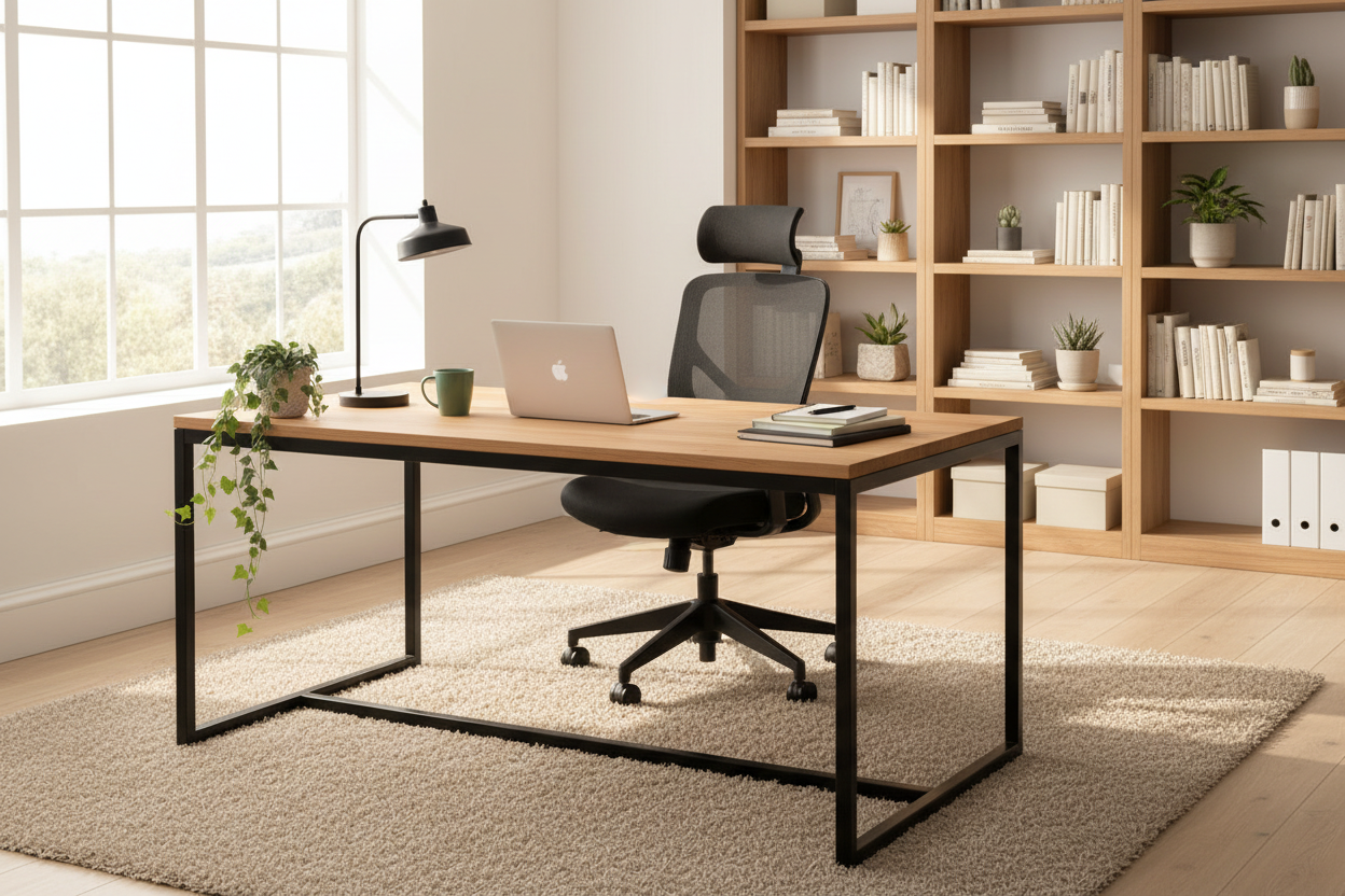 Escritorio Dante de Pino – Escritorio de Madera y Metal Estilo Industrial para Home Office