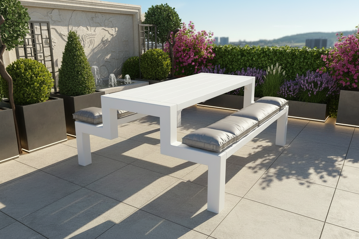 Mesa Picnic Metálica Atlas – Mesa Exterior de Acero para Terraza, Patio o Parque