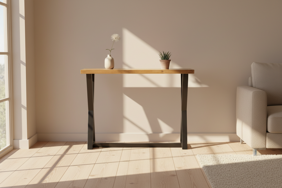 Arrimo Xavier 120x30x90 cm – Mesa de Arrimo Moderna de Acero para Recibidor y Living