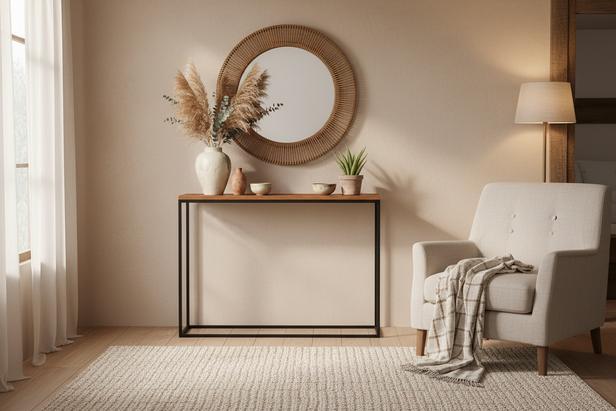Arrimo Florence en Lenga – Mesa de Arrimo de Madera Natural Estilo Rústico Moderno