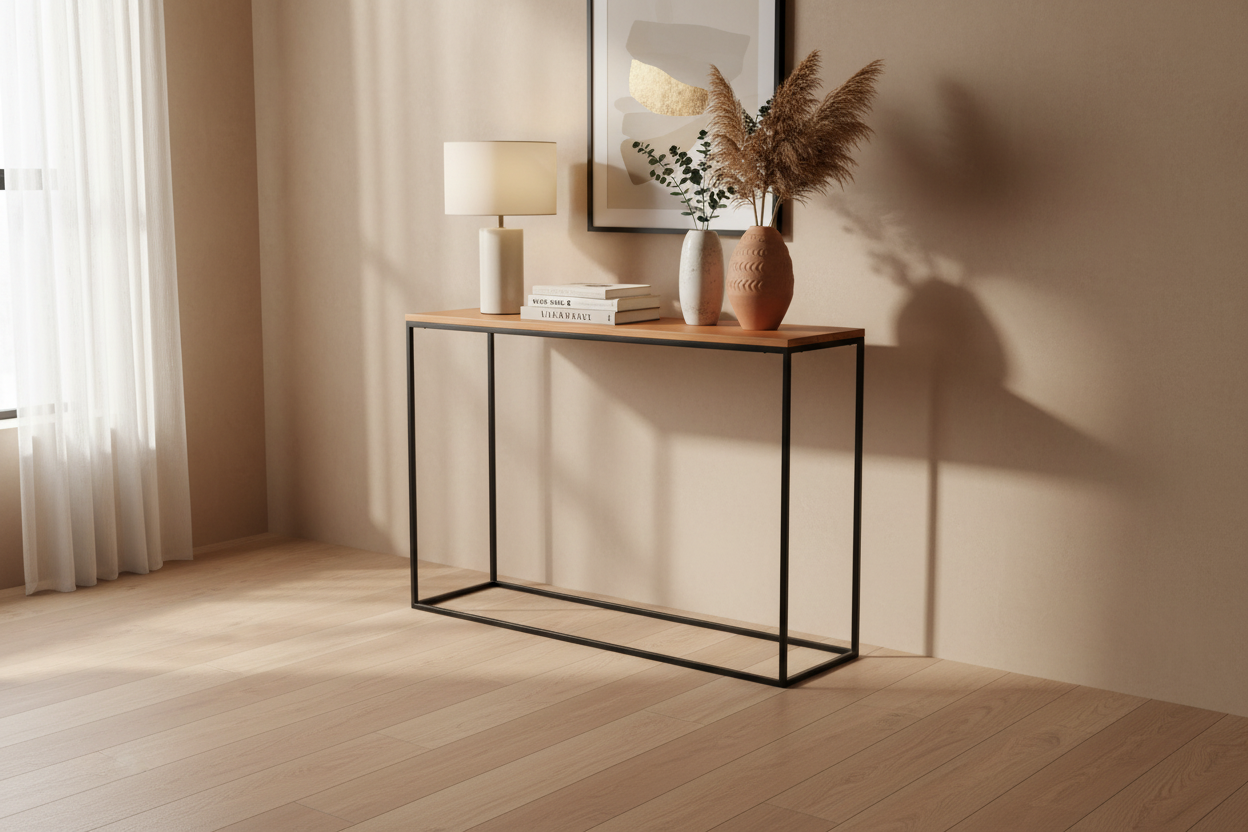 Mesa de Arrimo Ironwood de Madera Maciza y Acero Negro – Diseño Industrial Moderno