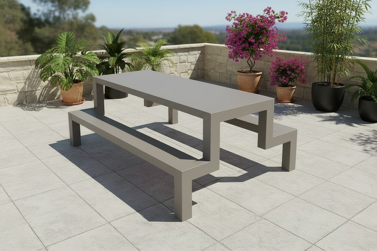 Mesa Picnic Metálica Atlas – Mesa Exterior de Acero para Terraza, Patio o Parque