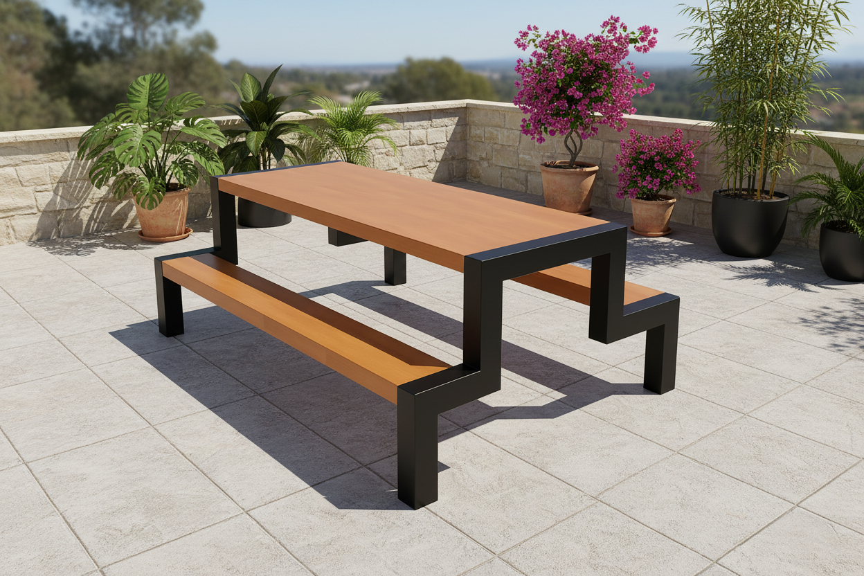 Mesa Picnic Metálica Atlas – Mesa Exterior de Acero para Terraza, Patio o Parque