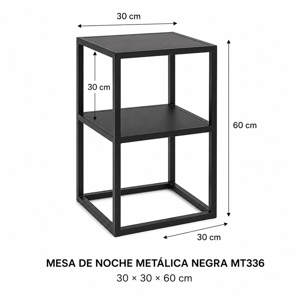 Mesa de Noche Industrial Negra de Acero