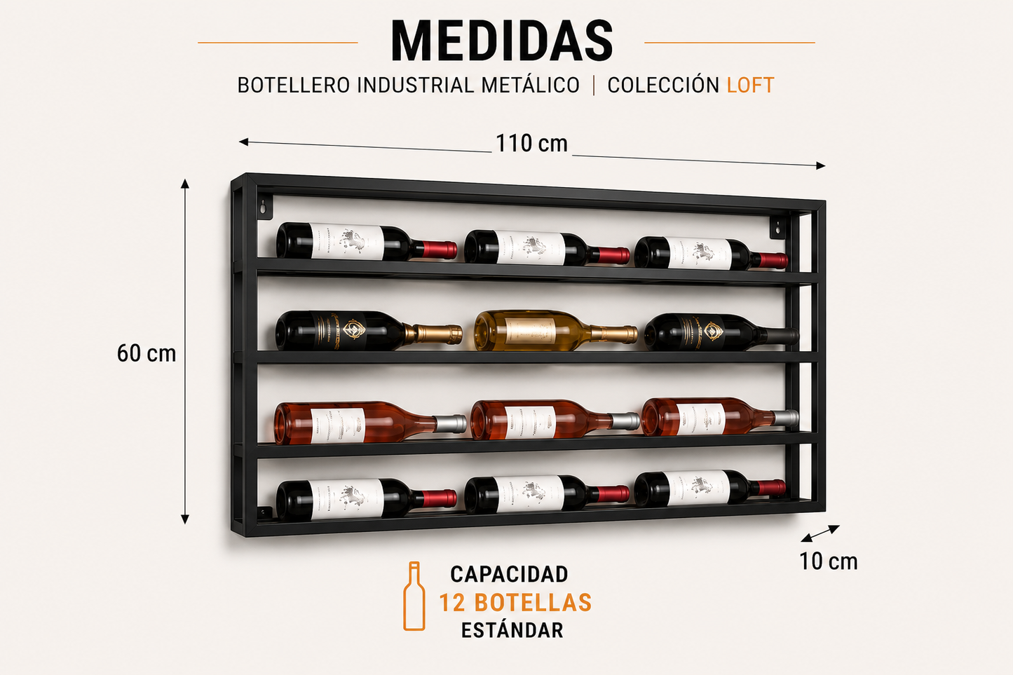 Botellero Industrial de Metal para Vinos