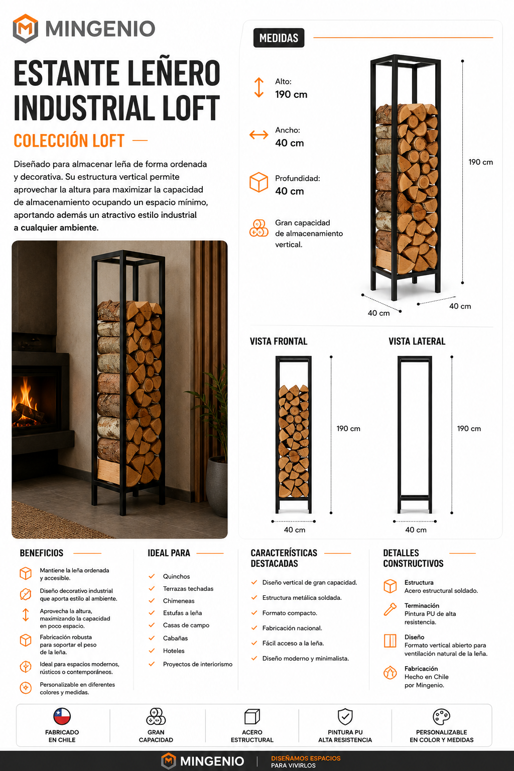 Estante Leñero Industrial de Metal para Chimenea