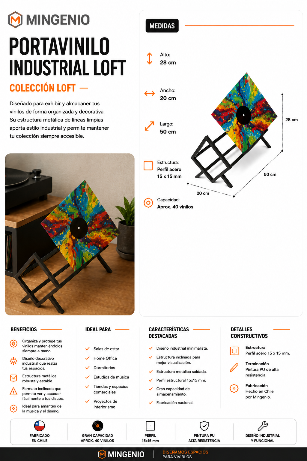 Porta Discos de Vinilo Industrial para LP