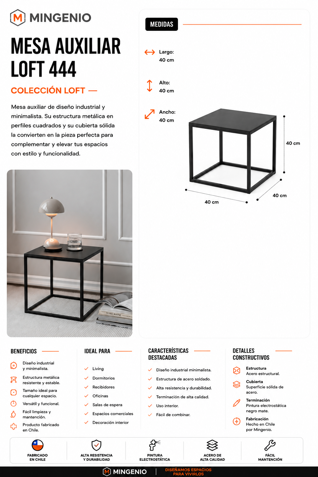 Mesa Auxiliar Industrial Loft para Living