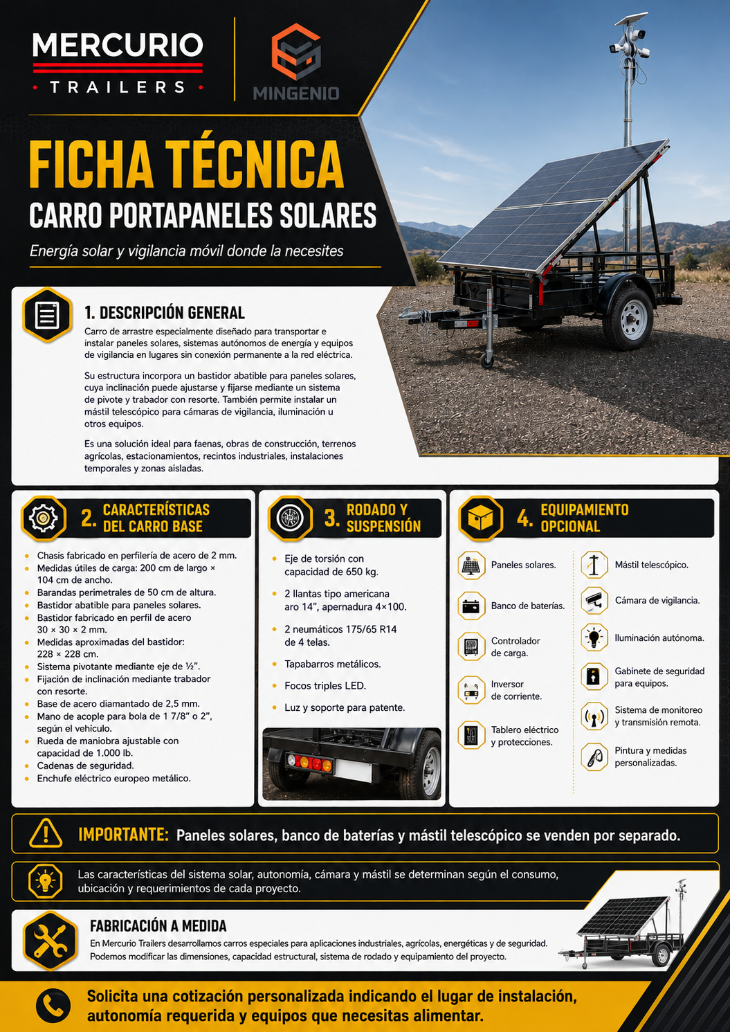 Carro Portapaneles Solares con Mástil para Cámara de Vigilancia