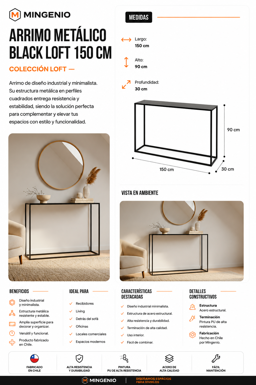Arrimo Industrial Black Loft 150 cm