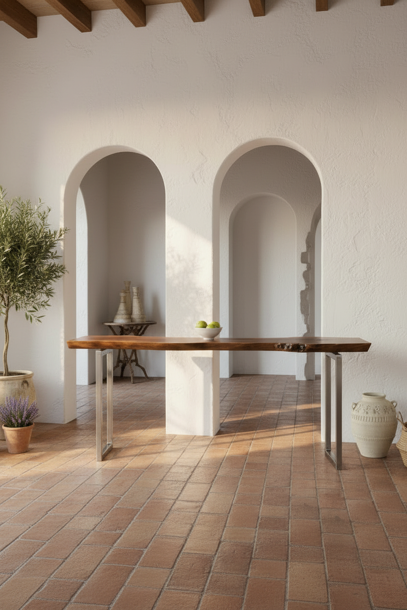 Arrimo Rústico Petrohué 183 cm – Mesa de Arrimo de Madera Natural Estilo Patagónico