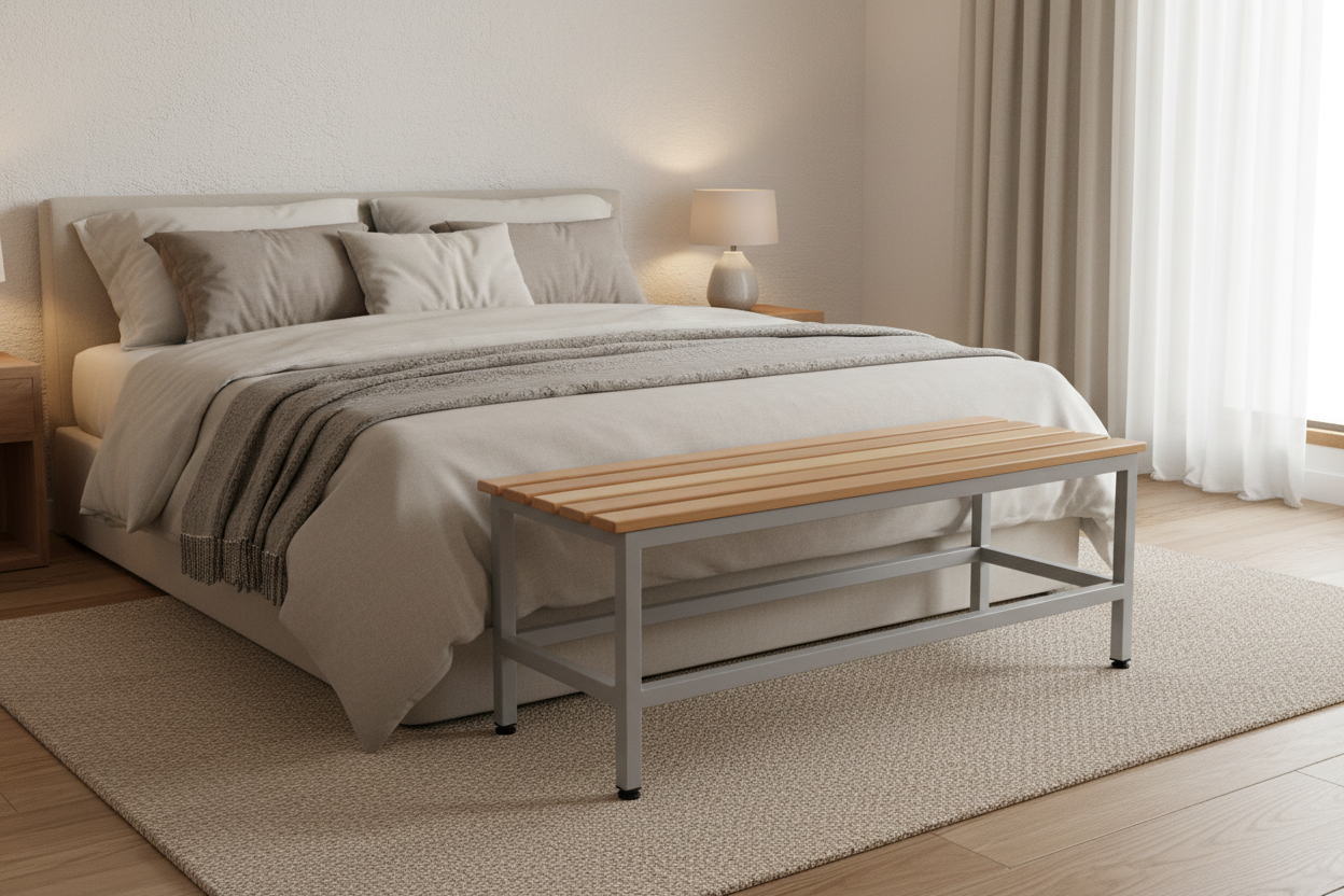 Banca de Madera y Metal 120x45x45 cm – Banca Ironwood Moderna para Interior