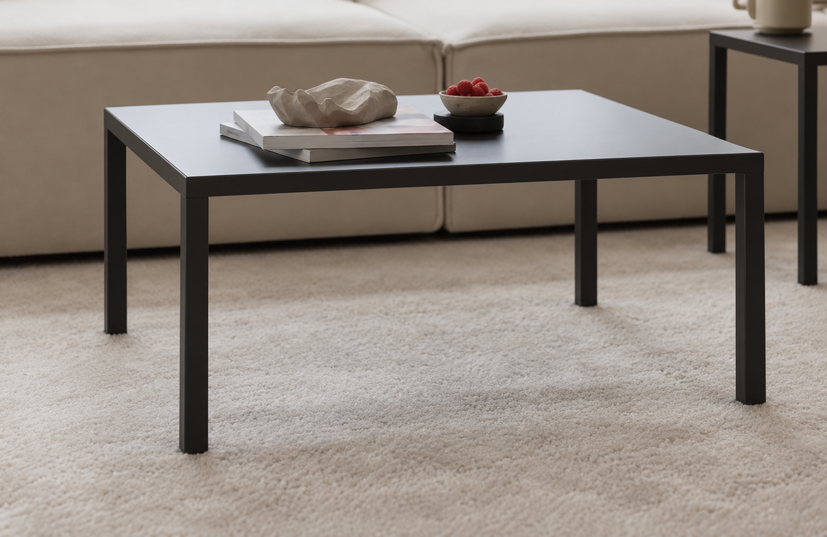 Mesa de centro Elegant negra de 100 x 50 x 40 cm ambientada en living