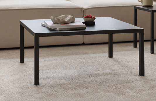 Mesa de centro Elegant negra de 100 x 50 x 40 cm ambientada en living