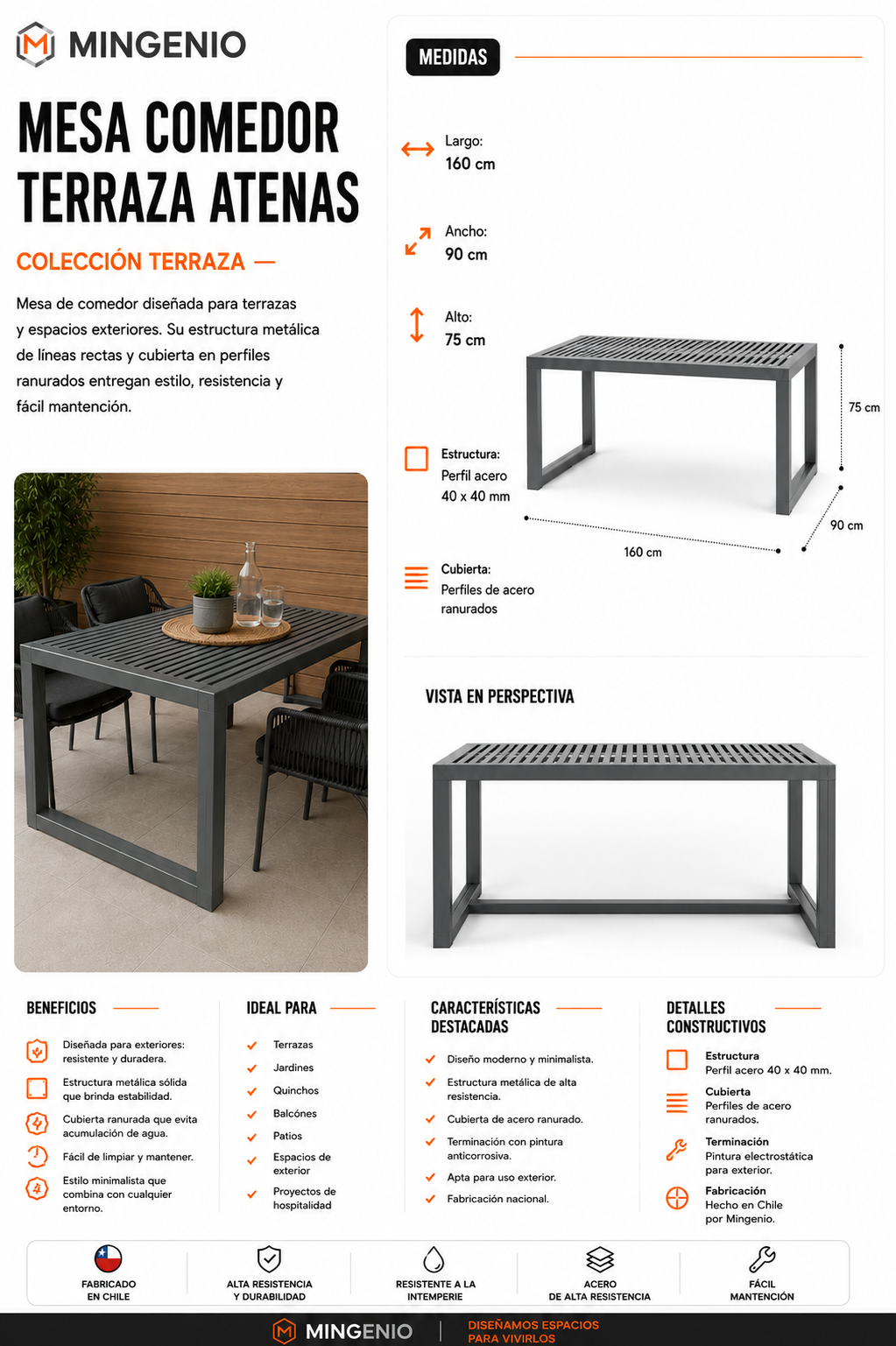 Mesa Comedor de Terraza Atenas de Metal