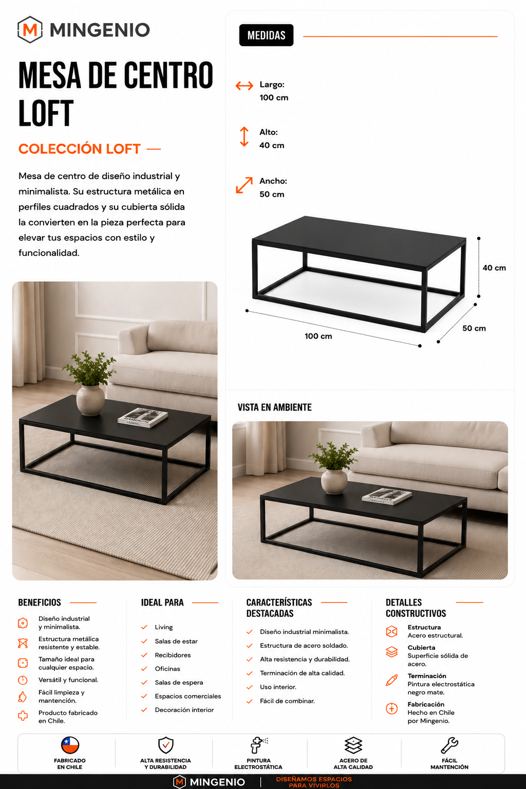 Mesa de Centro Industrial Loft para Living
