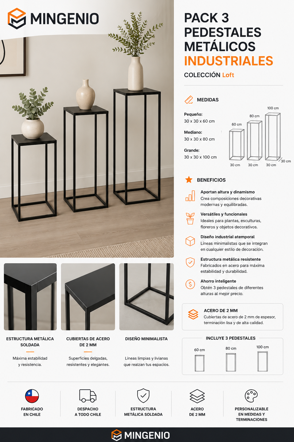 Pedestales Industriales de Metal Pack 3 Alturas