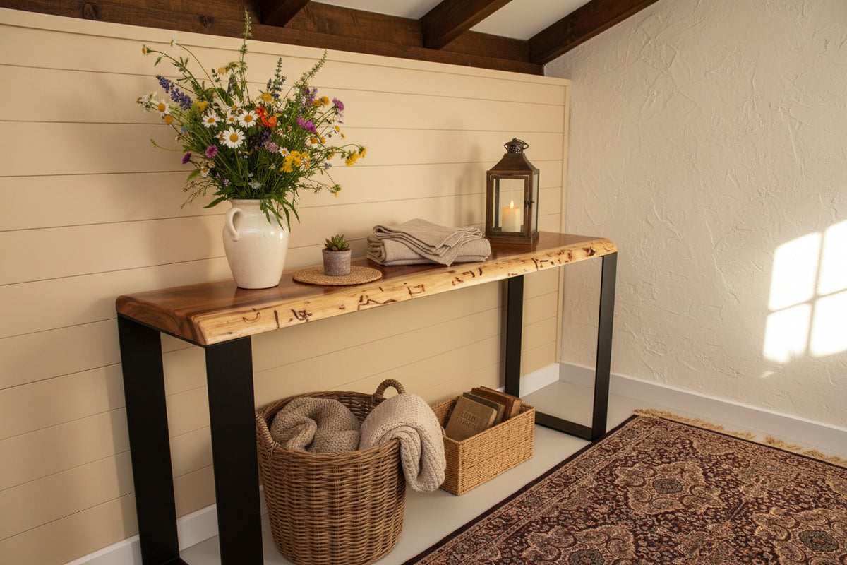 Arrimo Rústico Calafquén 180 cm – Mesa de Arrimo de Madera Natural Estilo Patagónico